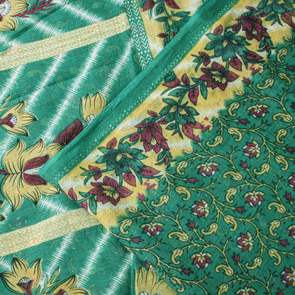 Sanskriti Vintage Saree Green Soft Pure Cotton Digital Printed Sari 5+YD Fabric