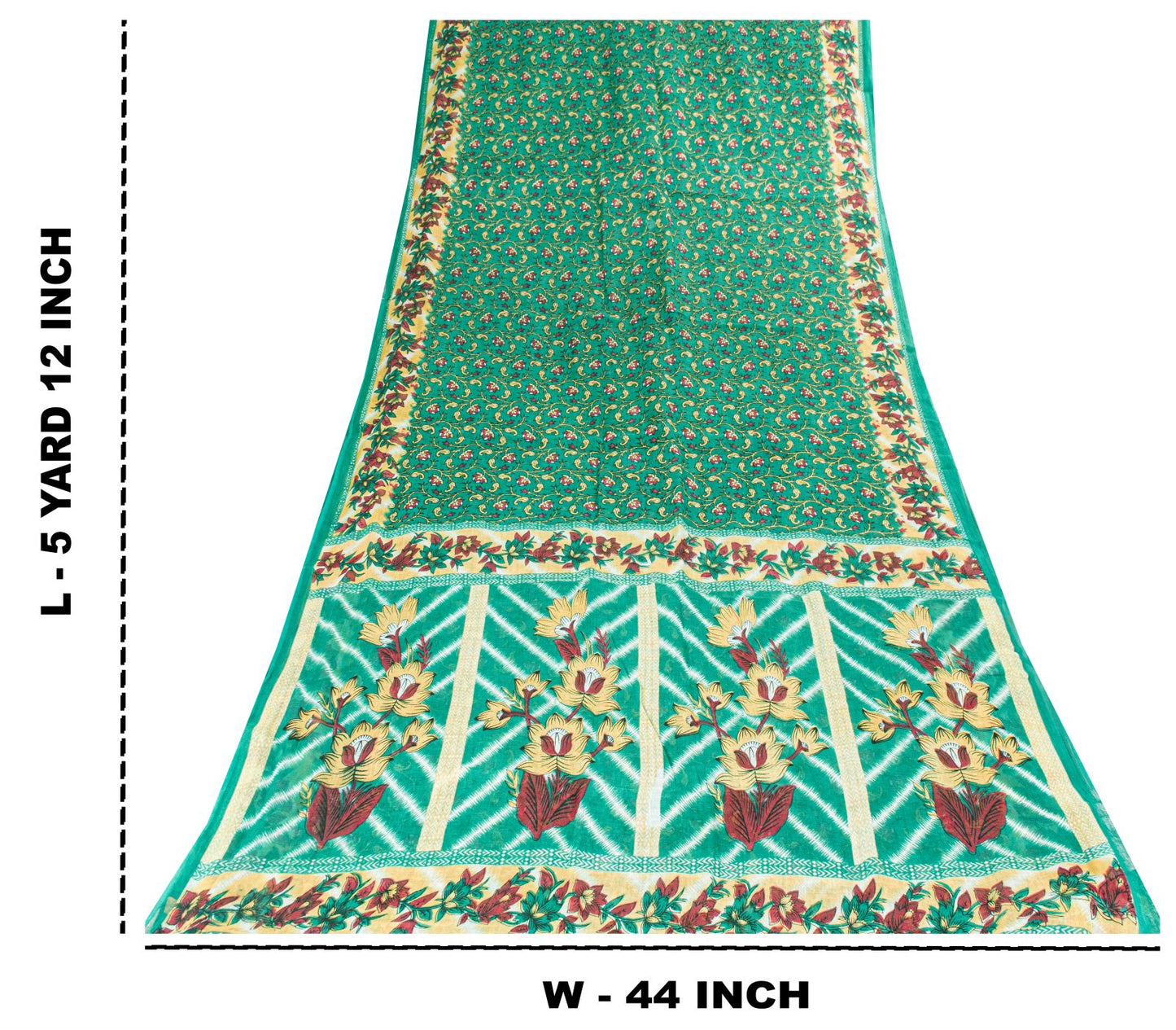 Sanskriti Vintage Saree Green Soft Pure Cotton Digital Printed Sari 5+YD Fabric