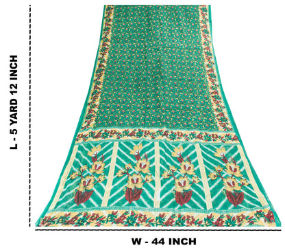 Sanskriti Vintage Saree Green Soft Pure Cotton Digital Printed Sari 5+YD Fabric
