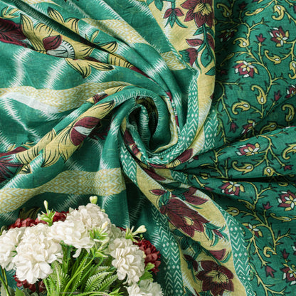 Sanskriti Vintage Saree Green Soft Pure Cotton Digital Printed Sari 5+YD Fabric