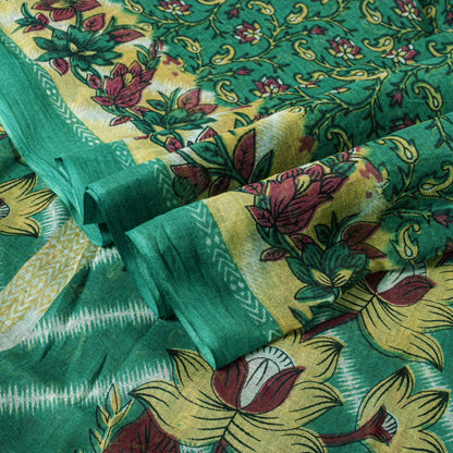 Sanskriti Vintage Saree Green Soft Pure Cotton Digital Printed Sari 5+YD Fabric