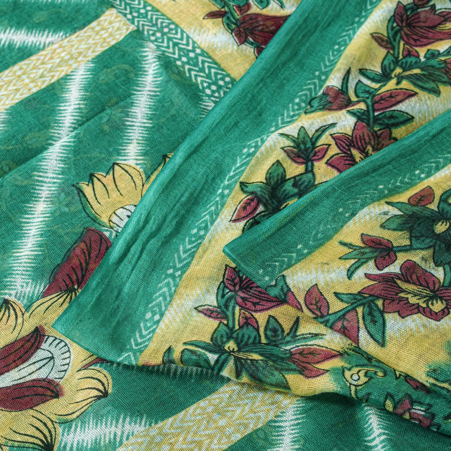 Sanskriti Vintage Saree Green Soft Pure Cotton Digital Printed Sari 5+YD Fabric