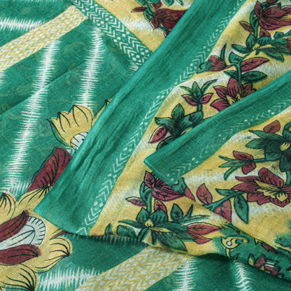 Sanskriti Vintage Saree Green Soft Pure Cotton Digital Printed Sari 5+YD Fabric