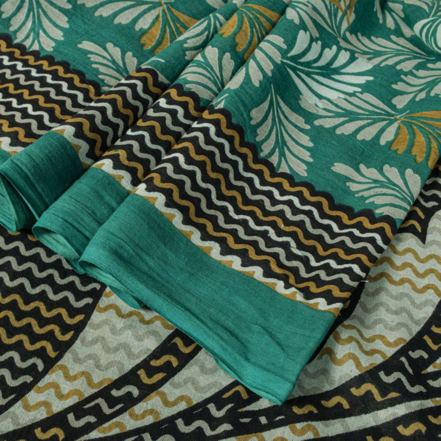 Sanskriti Vintage Saree Green Soft Pure Cotton Leaf Printed Sari 5+YD Fabric