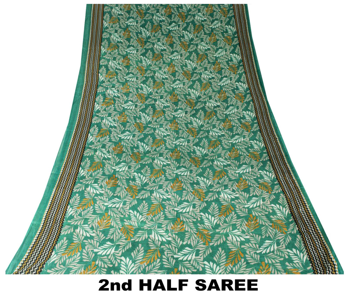 Sanskriti Vintage Saree Green Soft Pure Cotton Leaf Printed Sari 5+YD Fabric
