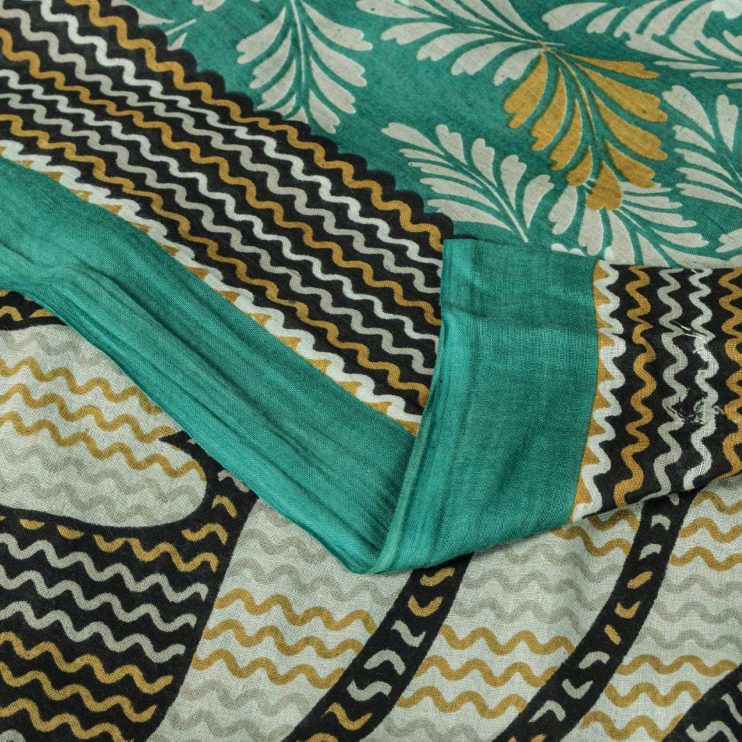 Sanskriti Vintage Saree Green Soft Pure Cotton Leaf Printed Sari 5+YD Fabric