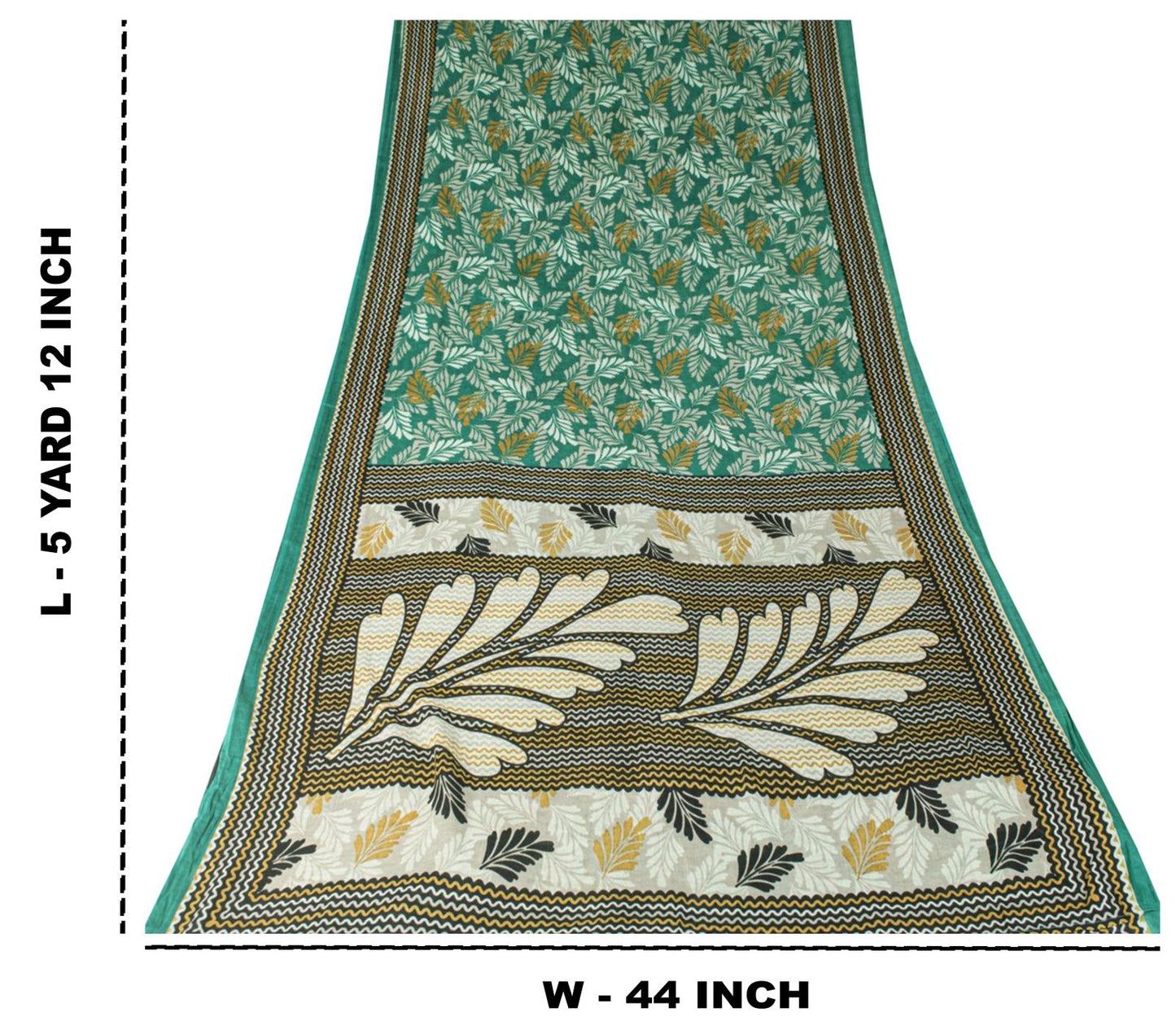 Sanskriti Vintage Saree Green Soft Pure Cotton Leaf Printed Sari 5+YD Fabric