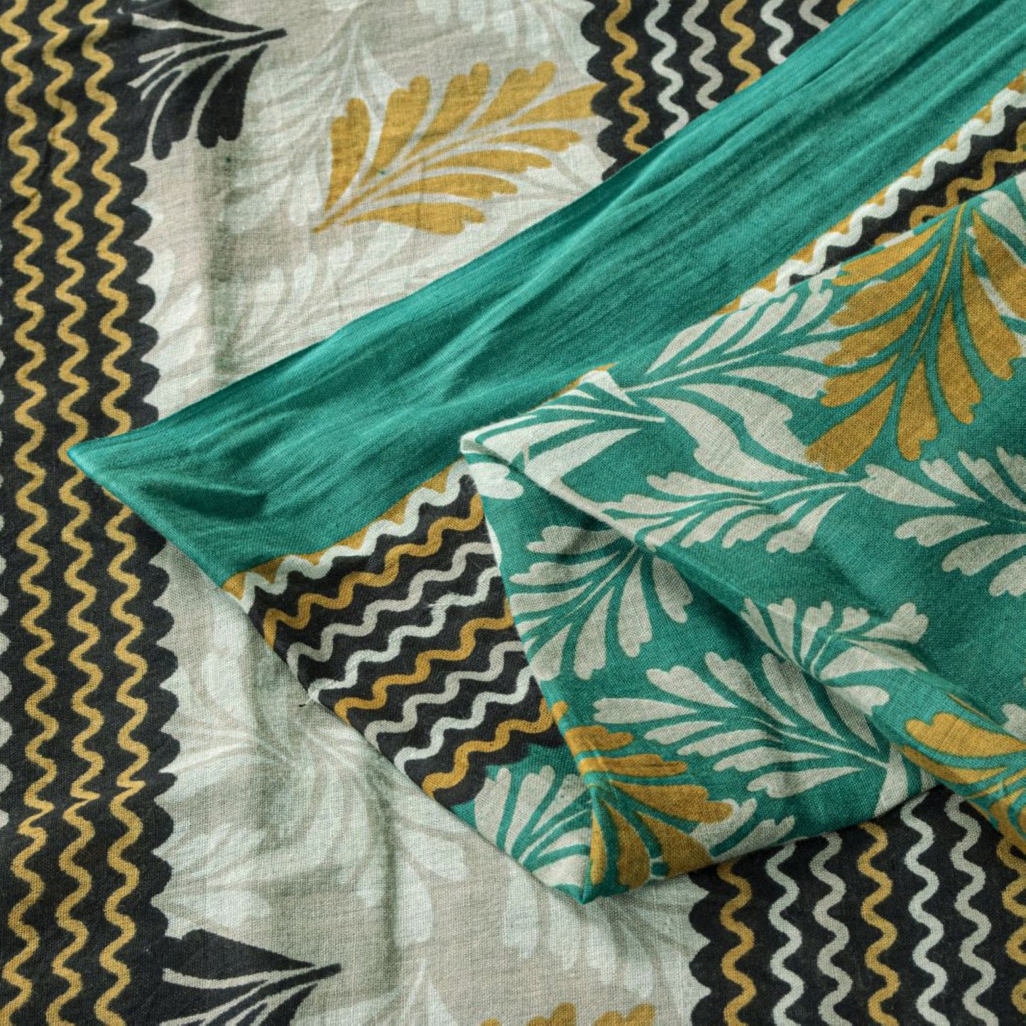 Sanskriti Vintage Saree Green Soft Pure Cotton Leaf Printed Sari 5+YD Fabric
