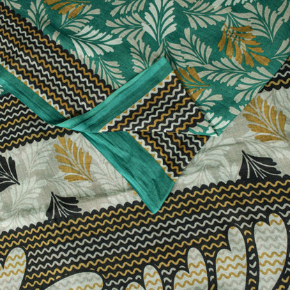 Sanskriti Vintage Saree Green Soft Pure Cotton Leaf Printed Sari 5+YD Fabric