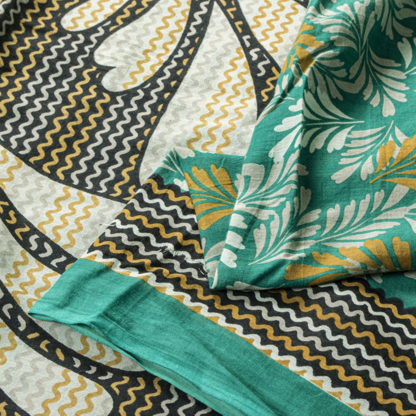 Sanskriti Vintage Saree Green Soft Pure Cotton Leaf Printed Sari 5+YD Fabric