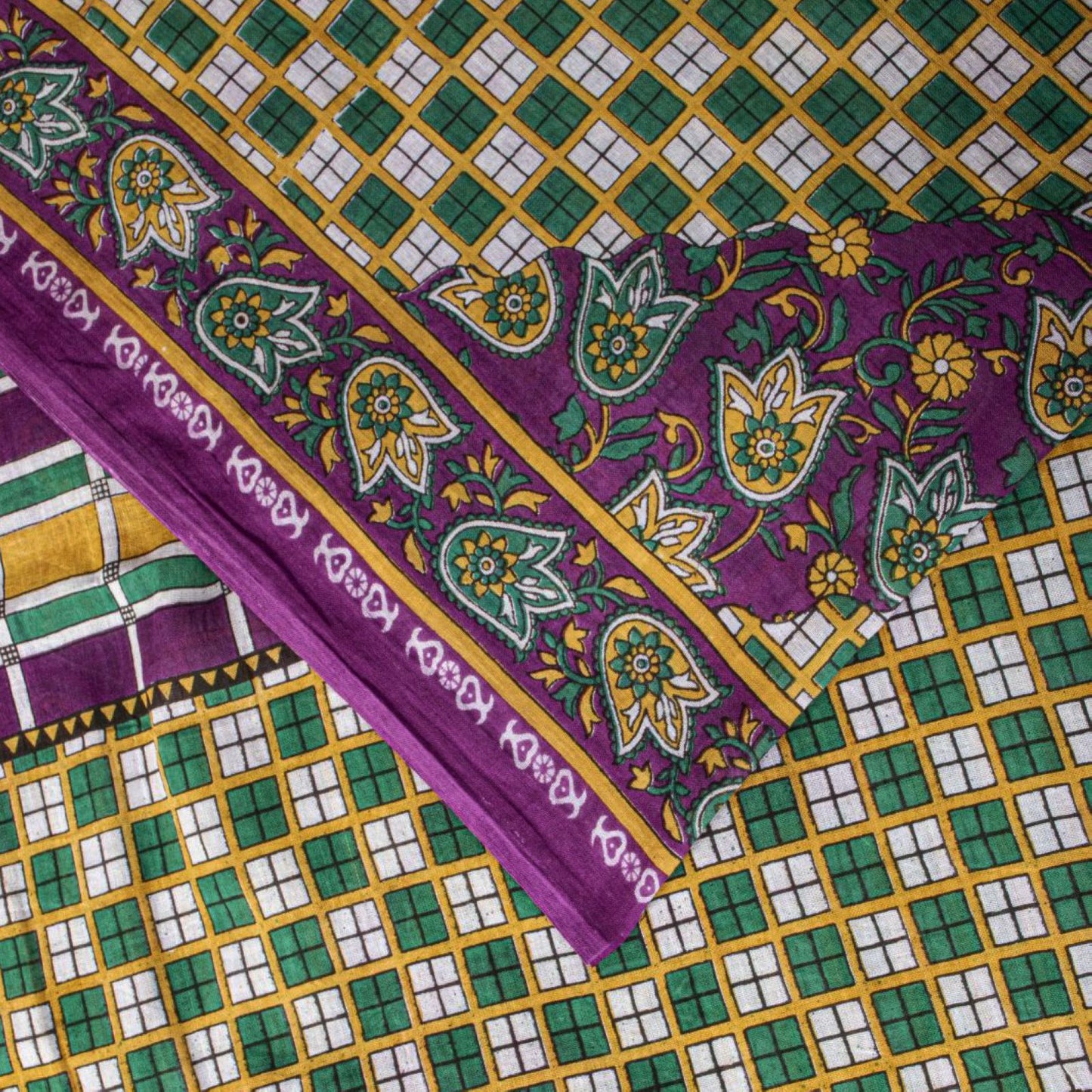 Sanskriti Vintage Saree Green Soft Pure Cotton Geometric Paisley Print Sari 5YD