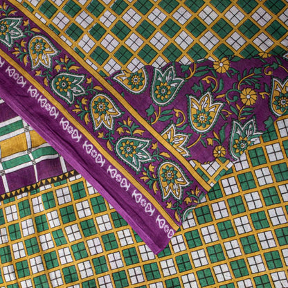 Sanskriti Vintage Saree Green Soft Pure Cotton Geometric Paisley Print Sari 5YD