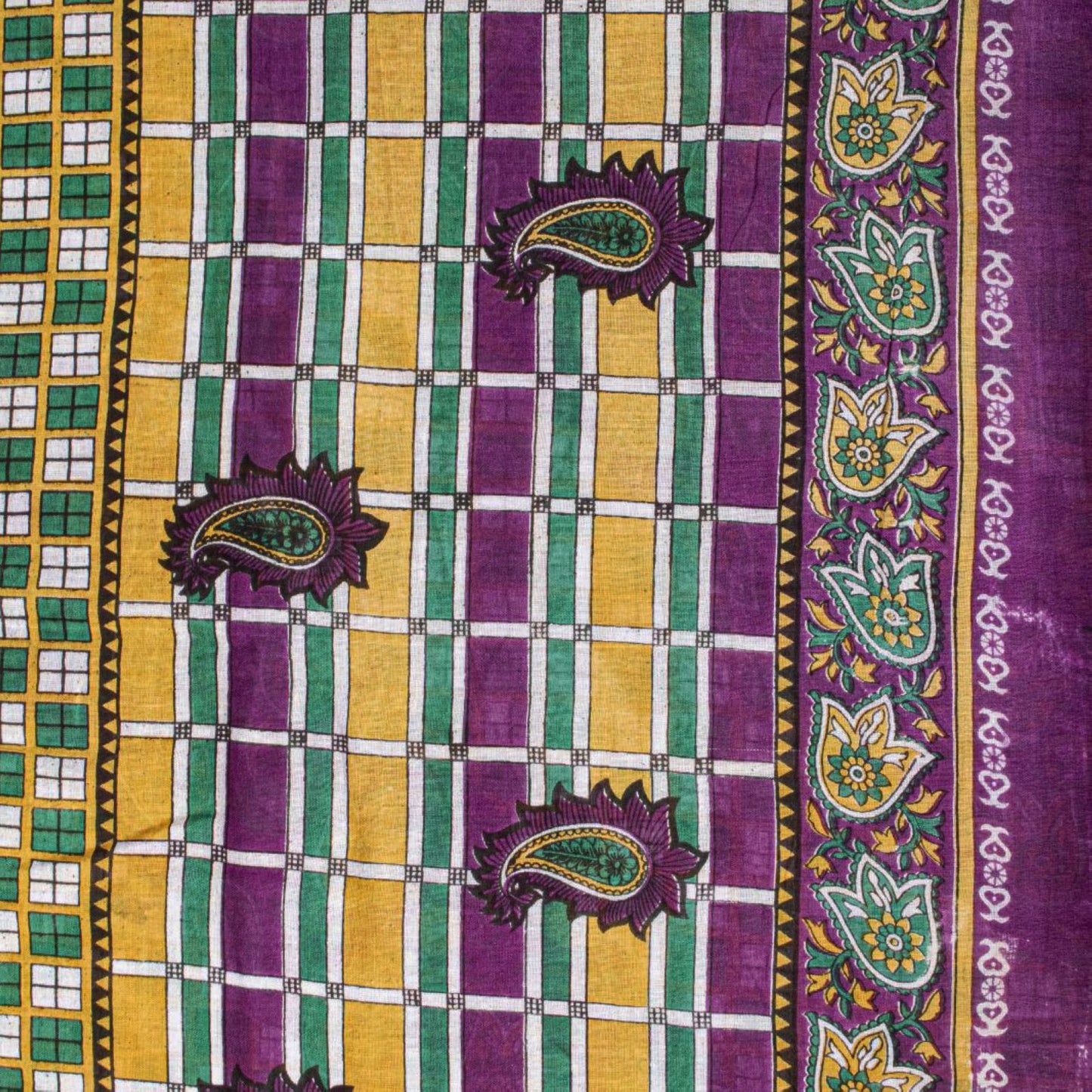 Sanskriti Vintage Saree Green Soft Pure Cotton Geometric Paisley Print Sari 5YD