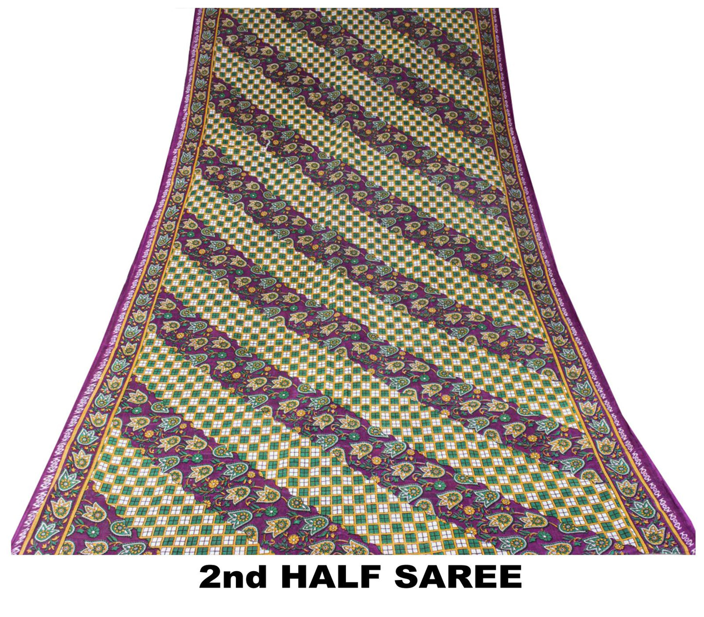 Sanskriti Vintage Saree Green Soft Pure Cotton Geometric Paisley Print Sari 5YD
