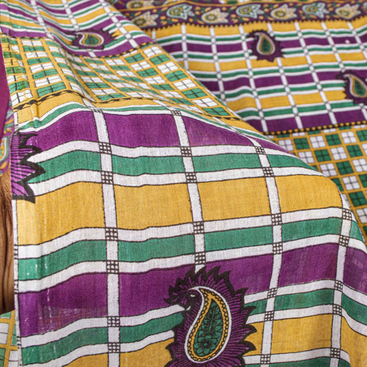 Sanskriti Vintage Saree Green Soft Pure Cotton Geometric Paisley Print Sari 5YD