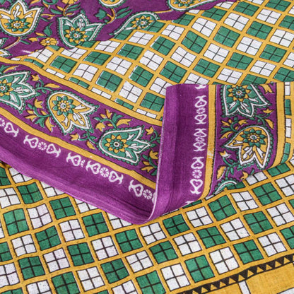 Sanskriti Vintage Saree Green Soft Pure Cotton Geometric Paisley Print Sari 5YD