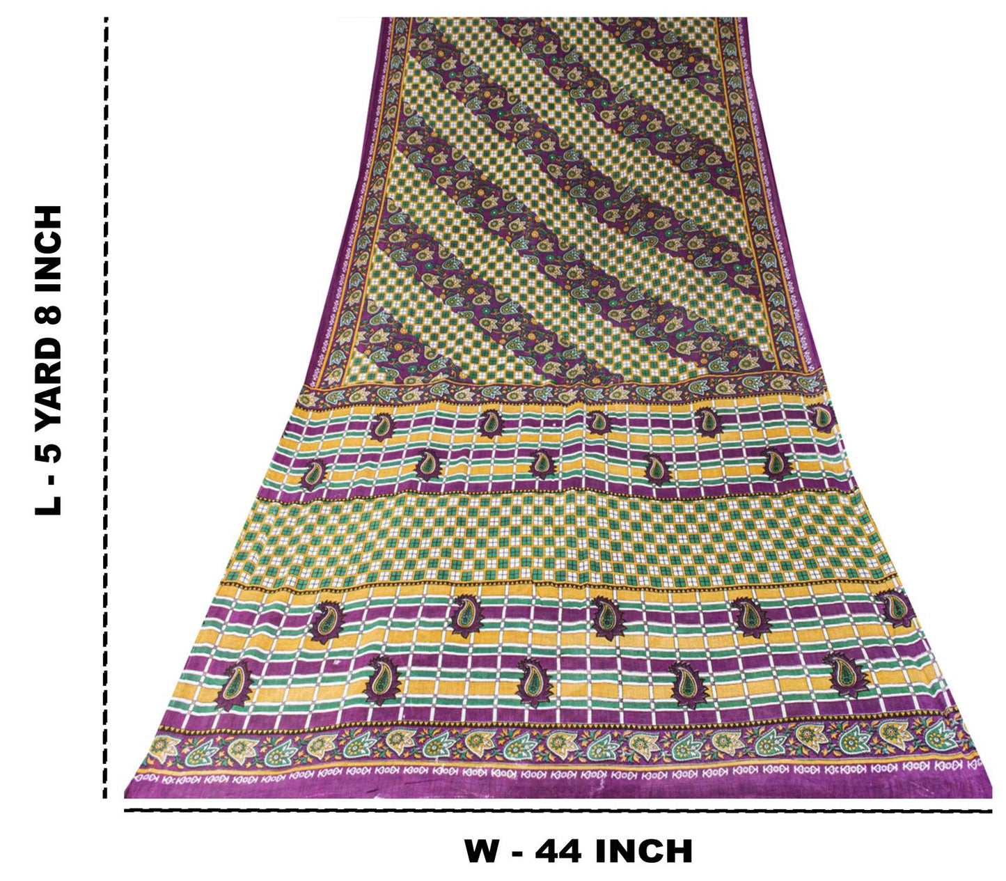 Sanskriti Vintage Saree Green Soft Pure Cotton Geometric Paisley Print Sari 5YD