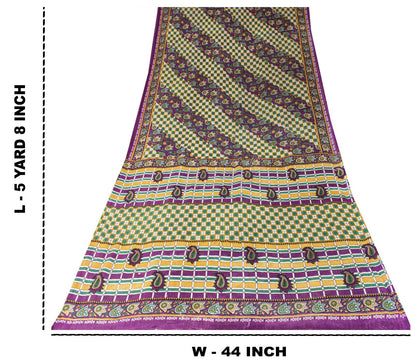 Sanskriti Vintage Saree Green Soft Pure Cotton Geometric Paisley Print Sari 5YD