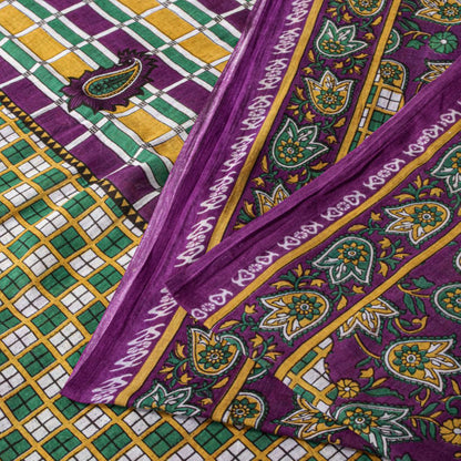 Sanskriti Vintage Saree Green Soft Pure Cotton Geometric Paisley Print Sari 5YD
