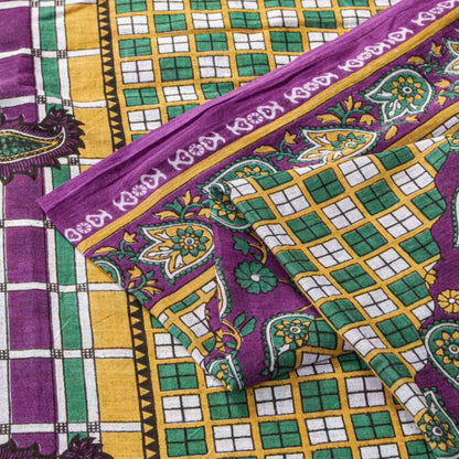 Sanskriti Vintage Saree Green Soft Pure Cotton Geometric Paisley Print Sari 5YD
