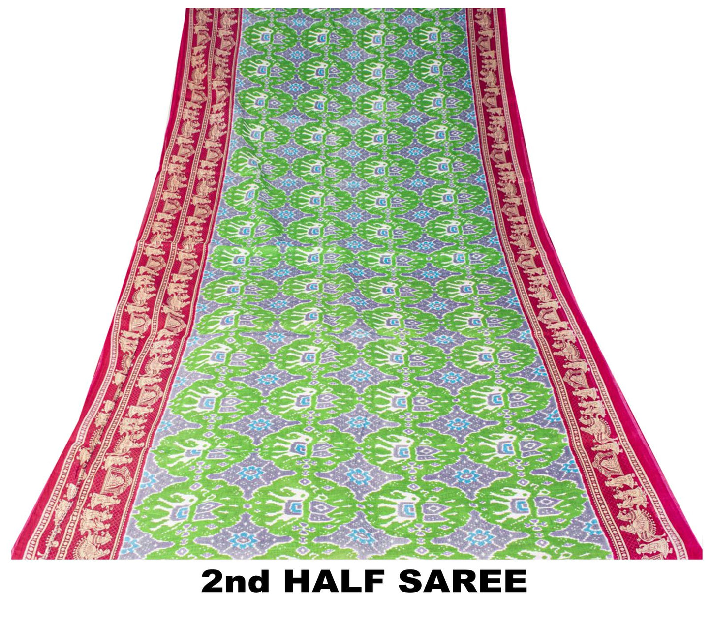 Sanskriti Vintage Saree Green Pure Cotton Ikat Printed Peacock Sari 5+YD Fabric
