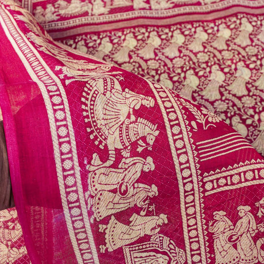 Sanskriti Vintage Saree Green Pure Cotton Ikat Printed Peacock Sari 5+YD Fabric