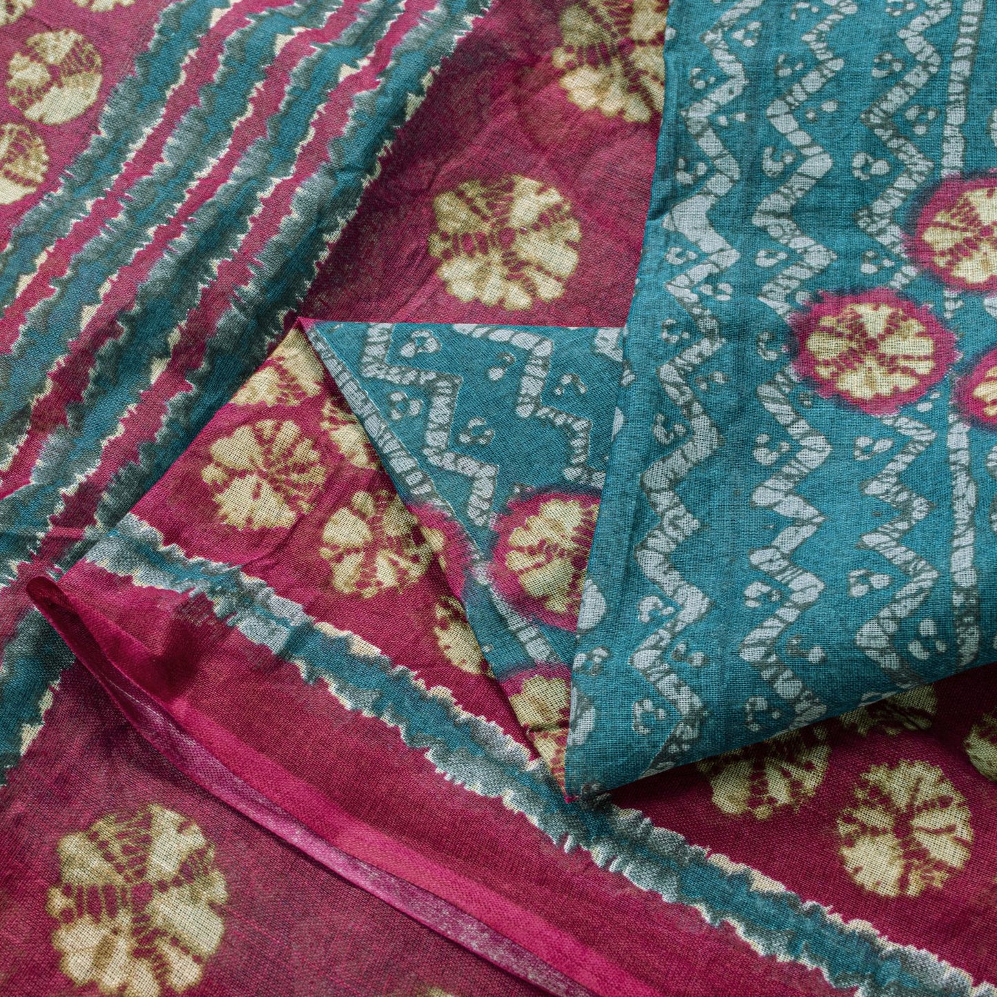 Sanskriti Vintage Saree Blue Pure Cotton Batik Print Traditional Sari 5YD Fabric