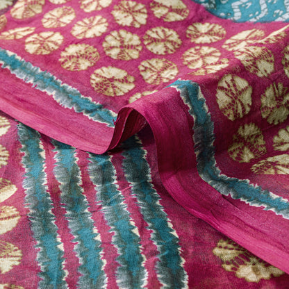 Sanskriti Vintage Saree Blue Pure Cotton Batik Print Traditional Sari 5YD Fabric