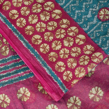 Sanskriti Vintage Saree Blue Pure Cotton Batik Print Traditional Sari 5YD Fabric