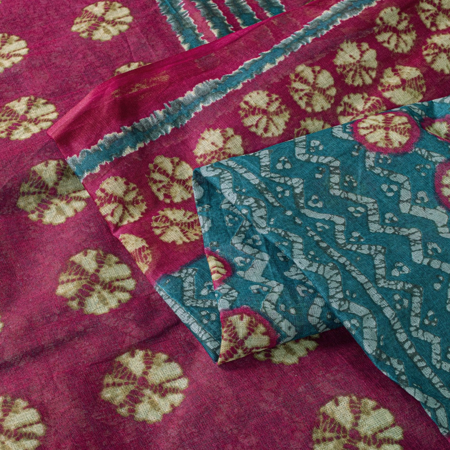Sanskriti Vintage Saree Blue Pure Cotton Batik Print Traditional Sari 5YD Fabric