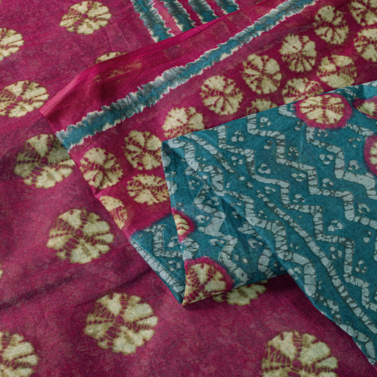 Sanskriti Vintage Saree Blue Pure Cotton Batik Print Traditional Sari 5YD Fabric
