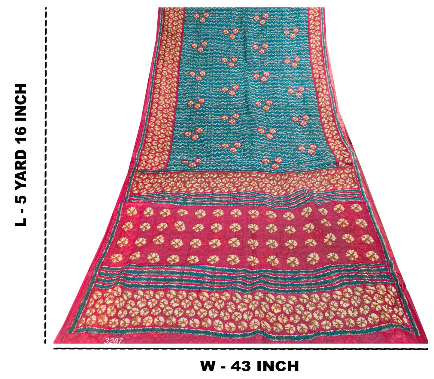 Sanskriti Vintage Saree Blue Pure Cotton Batik Print Traditional Sari 5YD Fabric