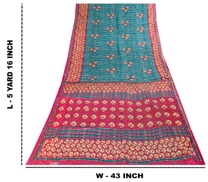 Sanskriti Vintage Saree Blue Pure Cotton Batik Print Traditional Sari 5YD Fabric