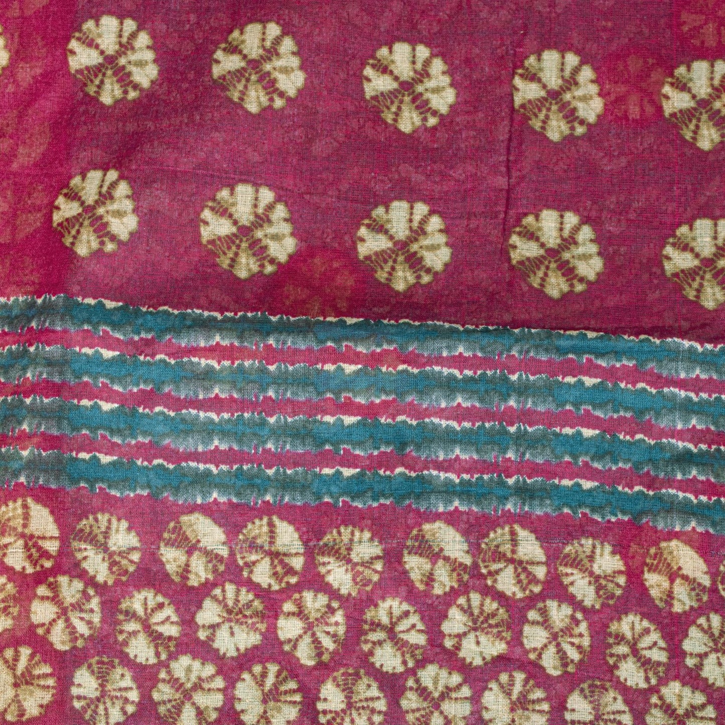 Sanskriti Vintage Saree Blue Pure Cotton Batik Print Traditional Sari 5YD Fabric
