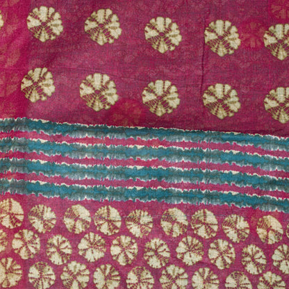 Sanskriti Vintage Saree Blue Pure Cotton Batik Print Traditional Sari 5YD Fabric