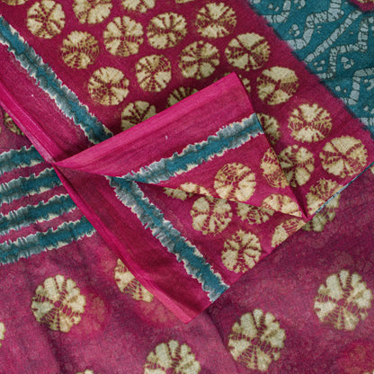 Sanskriti Vintage Saree Blue Pure Cotton Batik Print Traditional Sari 5YD Fabric