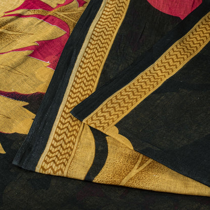 Sanskriti Vintage Saree Black Pure Cotton Craft Fabric Digital Print 5.5 Yd Sari