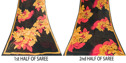 Sanskriti Vintage Saree Black Pure Cotton Craft Fabric Digital Print 5.5 Yd Sari