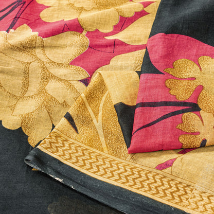 Sanskriti Vintage Saree Black Pure Cotton Craft Fabric Digital Print 5.5 Yd Sari