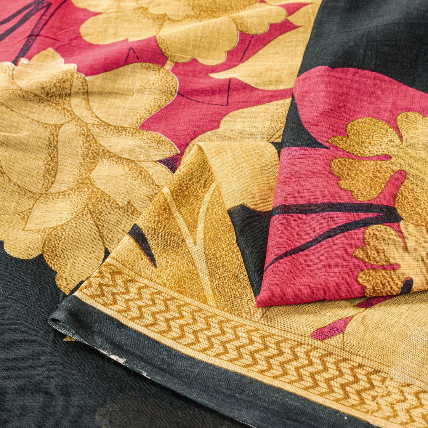 Sanskriti Vintage Saree Black Pure Cotton Craft Fabric Digital Print 5.5 Yd Sari