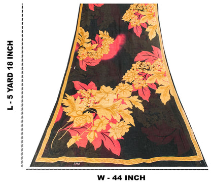 Sanskriti Vintage Saree Black Pure Cotton Craft Fabric Digital Print 5.5 Yd Sari