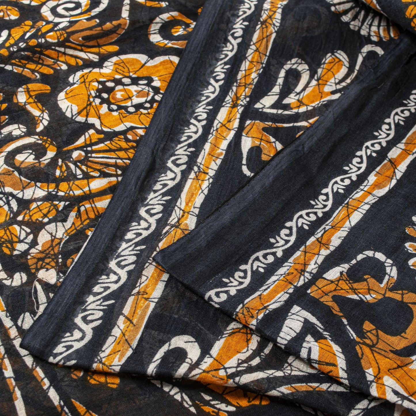 Sanskriti Vintage Black Saree Craft Fabric Pure Cotton Floral Batik Printed Sari
