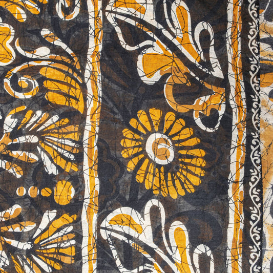 Sanskriti Vintage Black Saree Craft Fabric Pure Cotton Floral Batik Printed Sari
