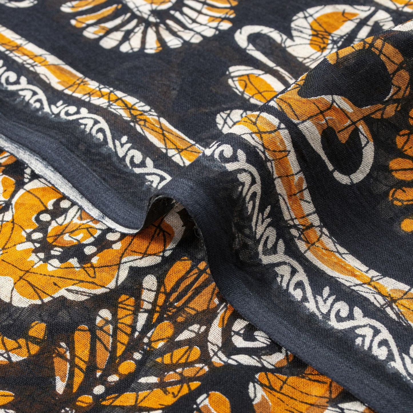 Sanskriti Vintage Black Saree Craft Fabric Pure Cotton Floral Batik Printed Sari
