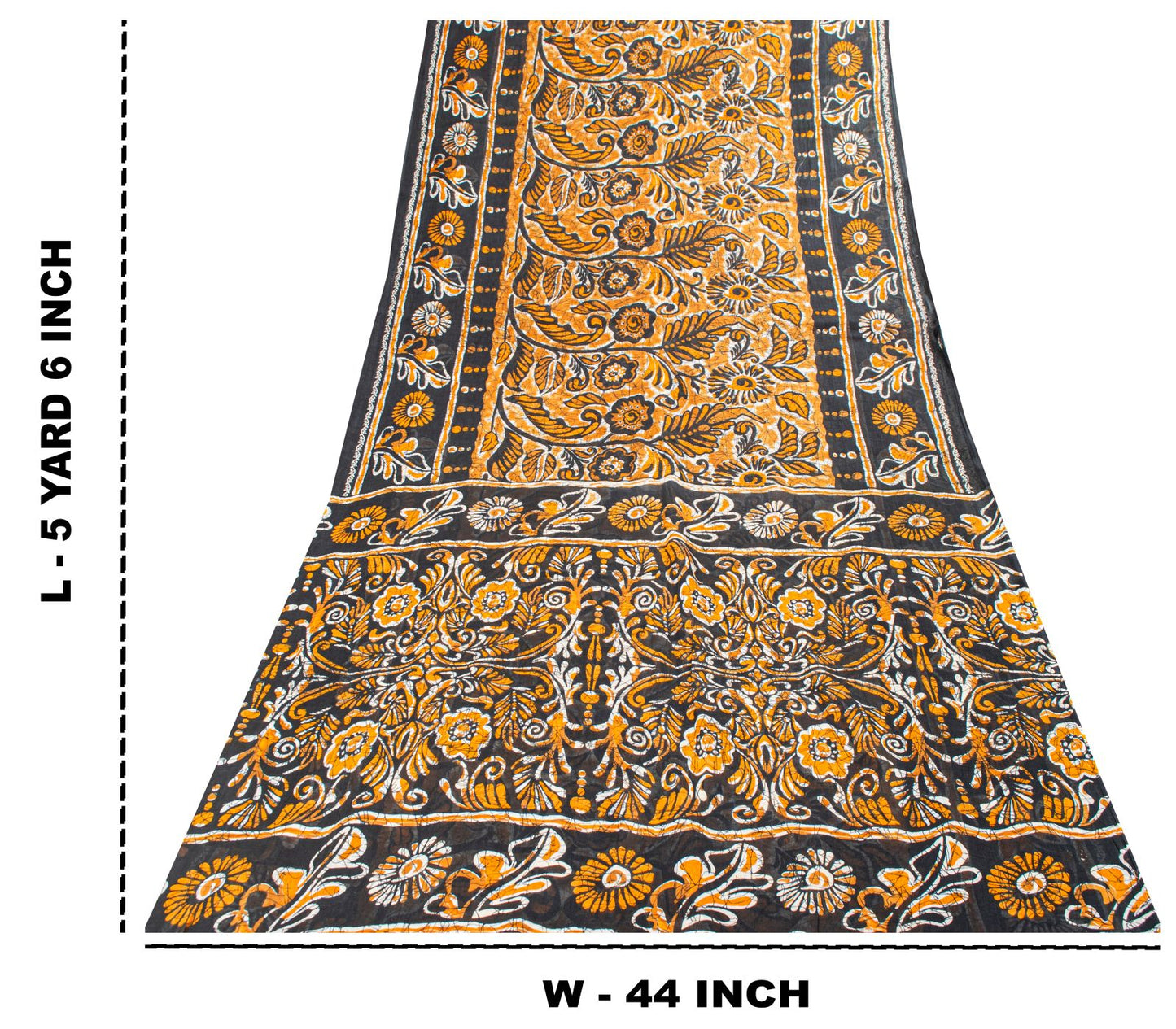 Sanskriti Vintage Black Saree Craft Fabric Pure Cotton Floral Batik Printed Sari