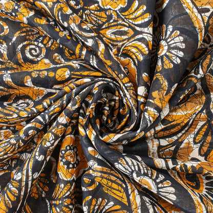 Sanskriti Vintage Black Saree Craft Fabric Pure Cotton Floral Batik Printed Sari