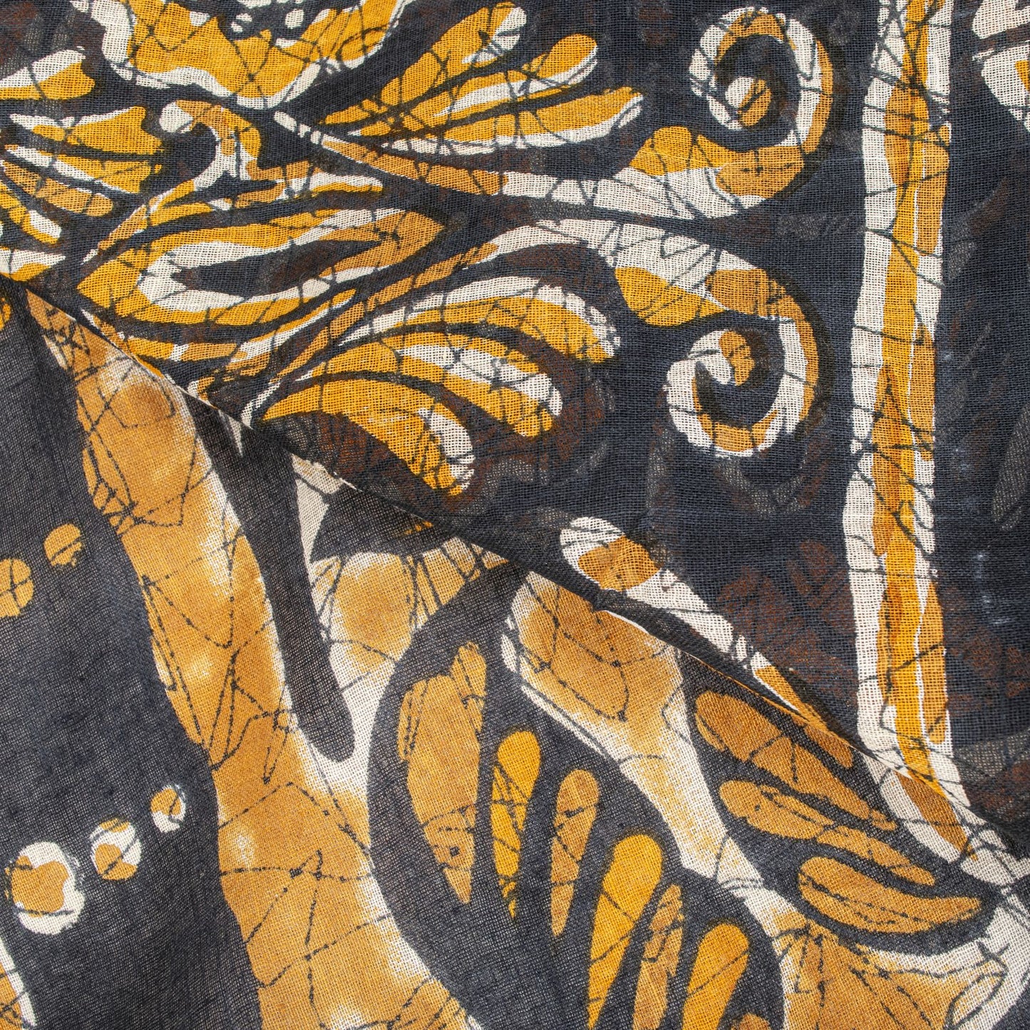 Sanskriti Vintage Black Saree Craft Fabric Pure Cotton Floral Batik Printed Sari