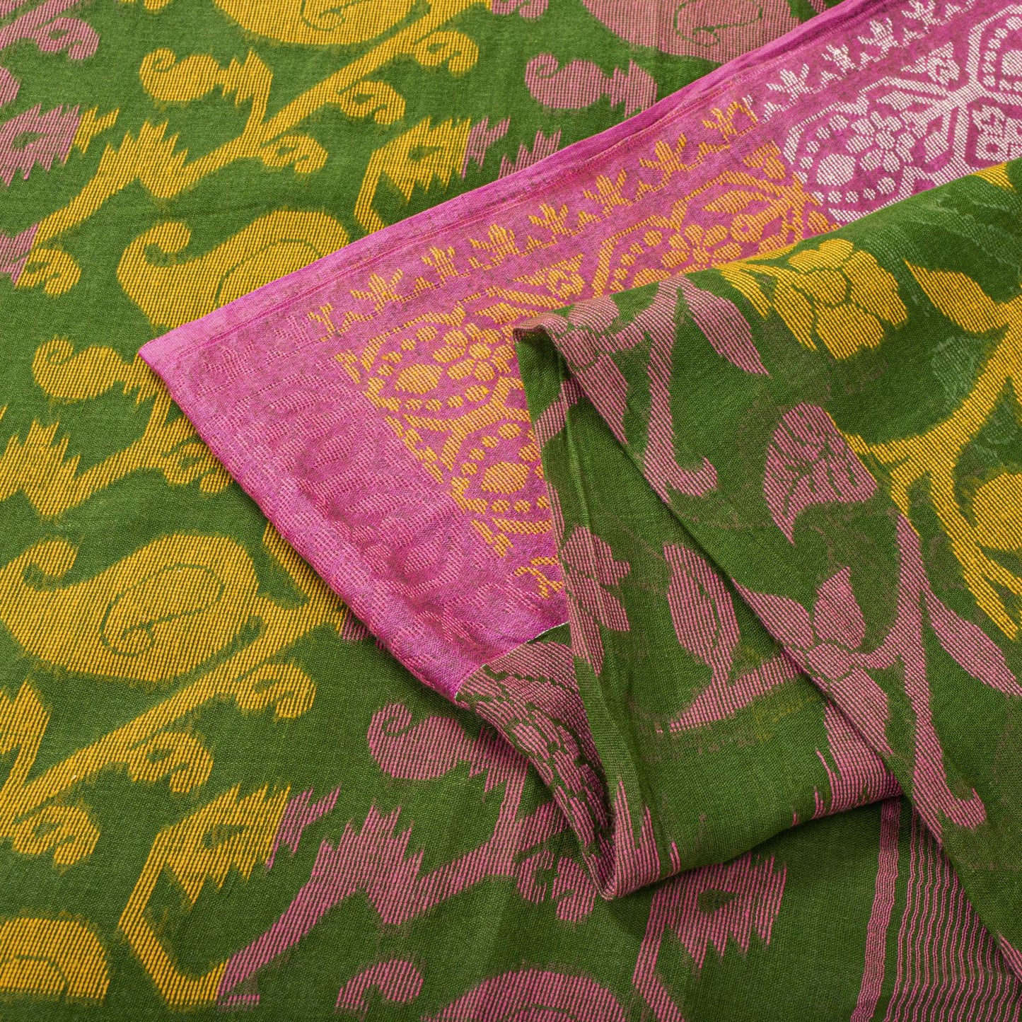 Sanskriti Vintage Saree Fabric Green Dhakai Jamdani Pure Cotton Woven Sari 5.5YD