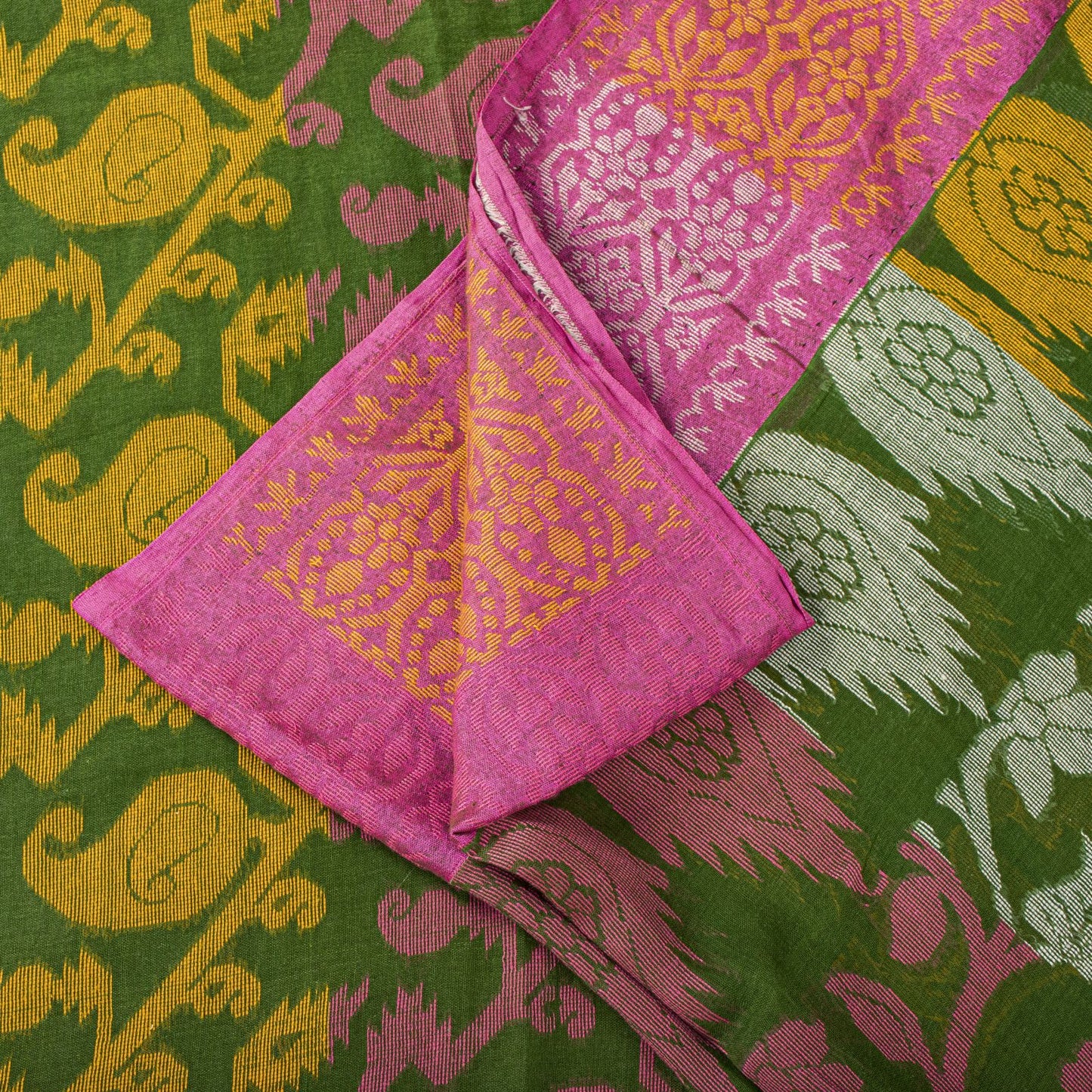 Sanskriti Vintage Saree Fabric Green Dhakai Jamdani Pure Cotton Woven Sari 5.5YD