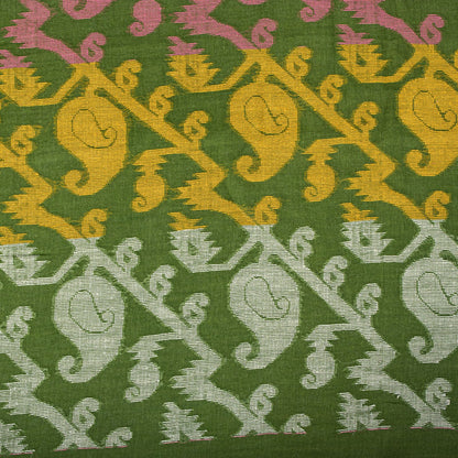 Sanskriti Vintage Saree Fabric Green Dhakai Jamdani Pure Cotton Woven Sari 5.5YD